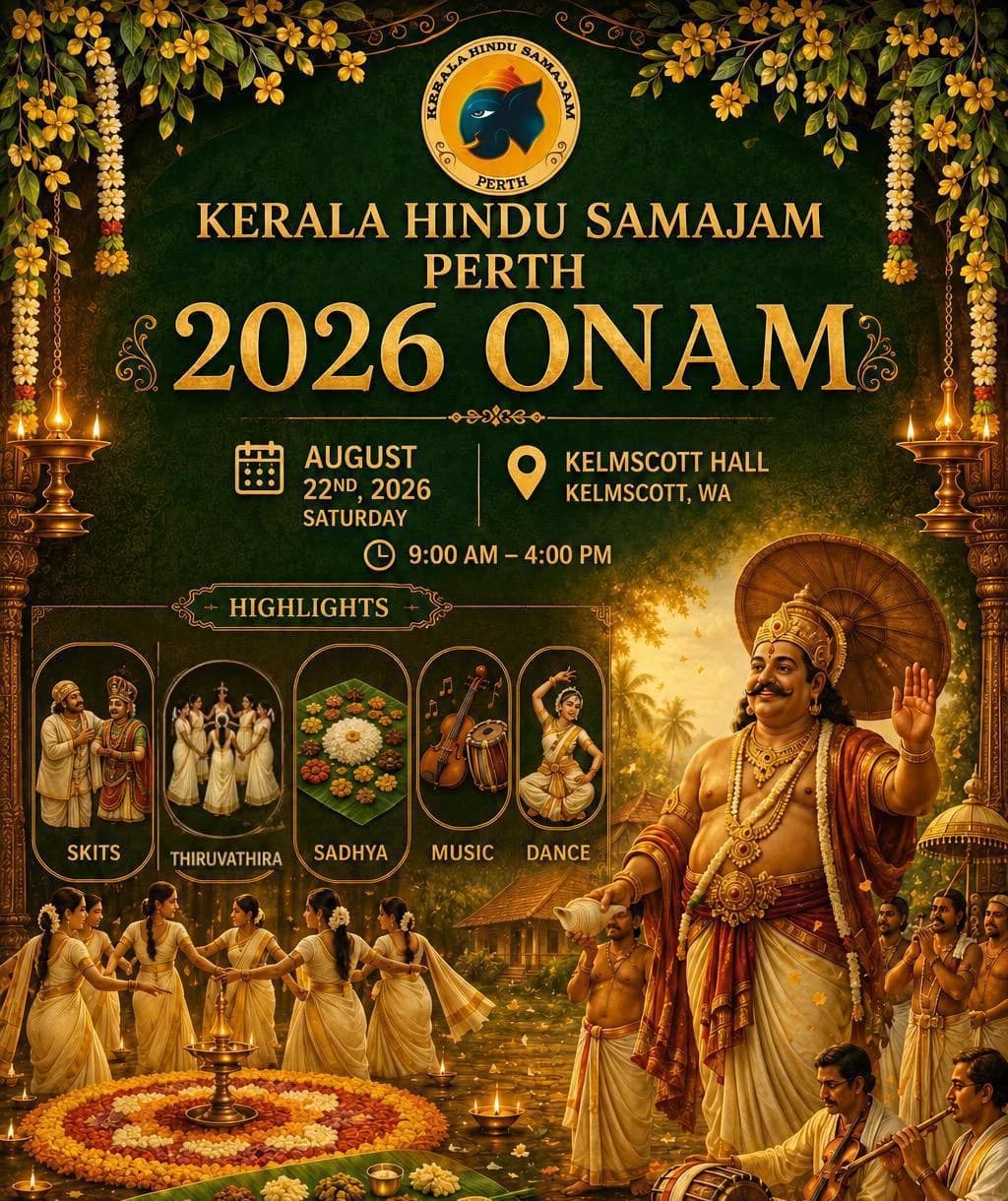 Kerala Hindu Samajam Perth 2026 Onam poster